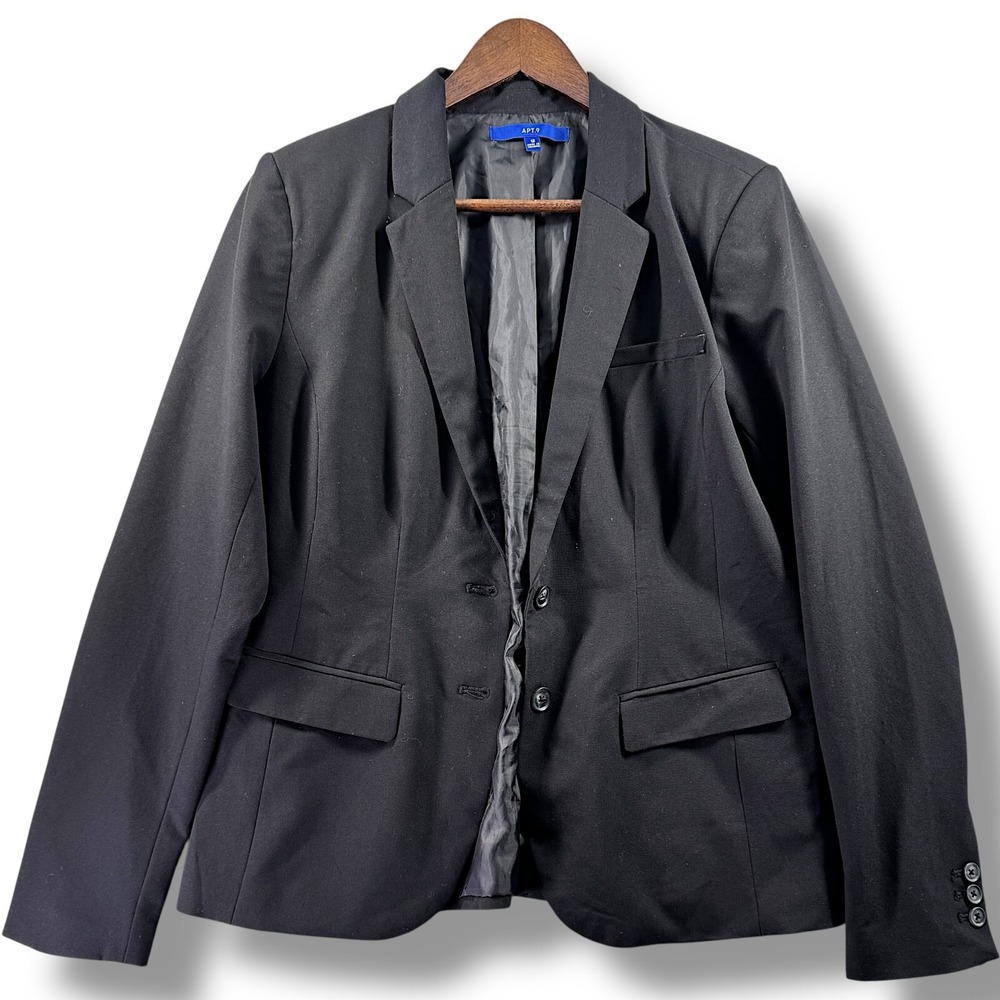 Apt 9‎ Blazer Jacket Womens Size 12 Black Two Button Lined Professional Workwear